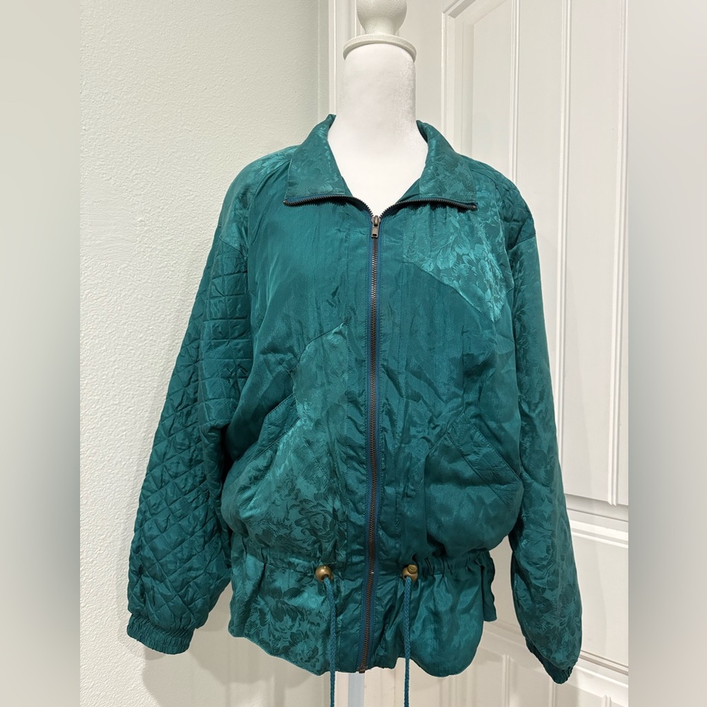 Lavon Vintage Teal Bomber Jacket Size M
